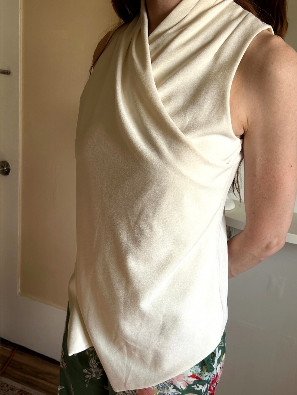 Ralph Lauren Cream Sleeveless Draped Cowl Neck Camisole